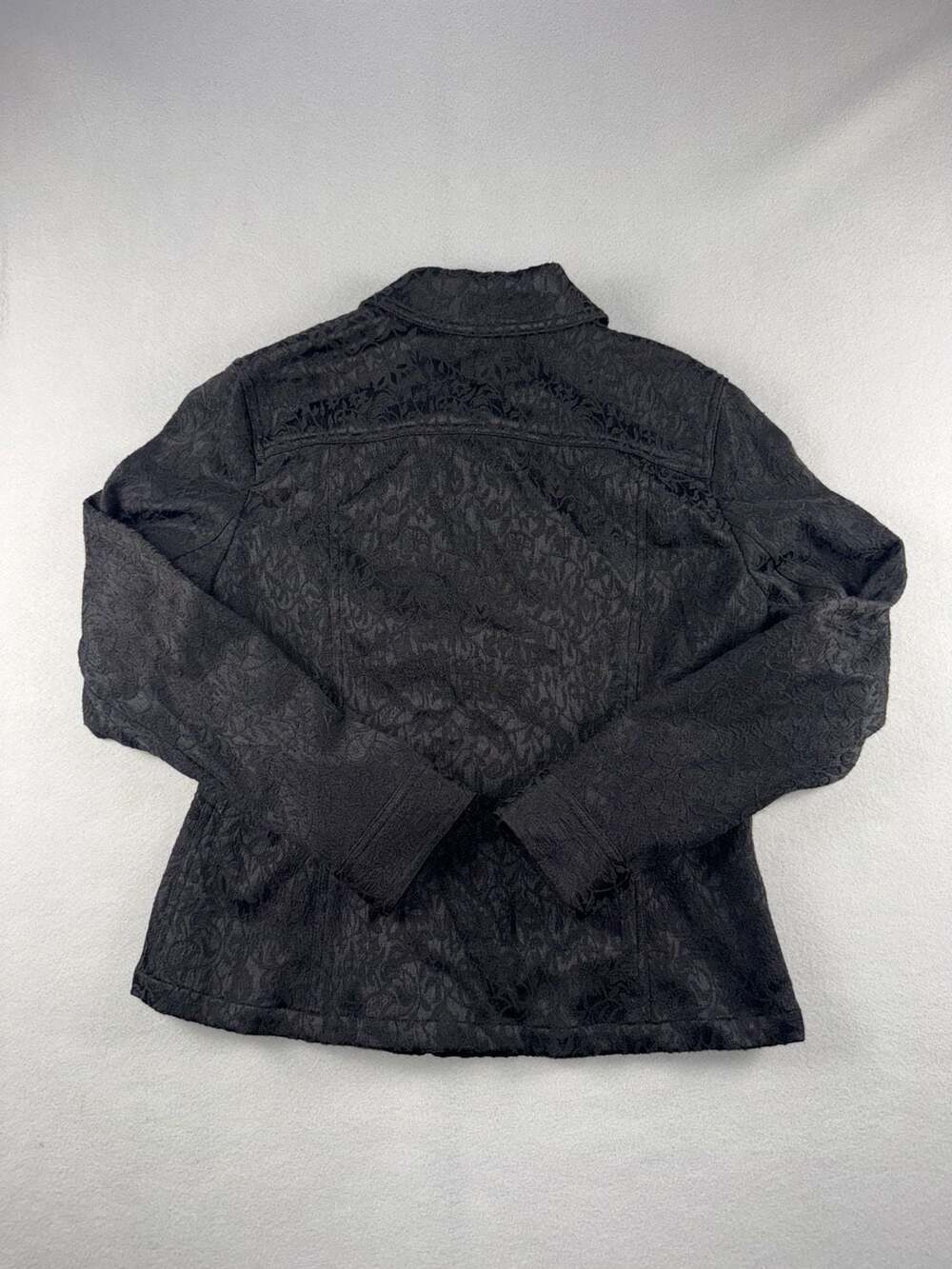 Jones New York Signature Jacket Size M Black Floral Embossed Full Zip - Picture 2 of 9